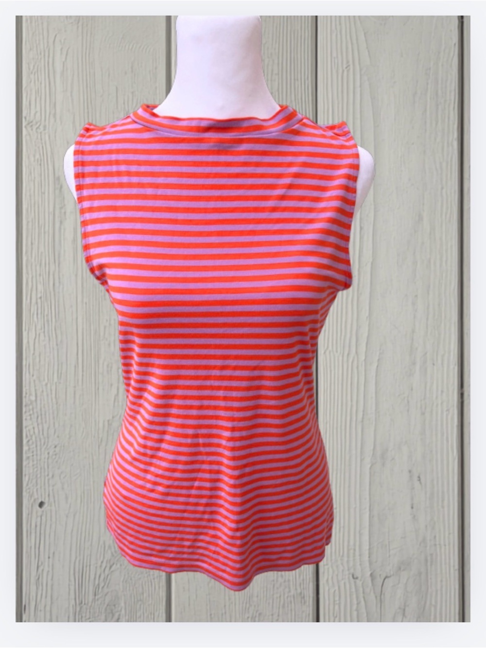 Ann Taylor Pink and Orange Striped Sleeveless Tank Top